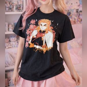 Demon Slayer Black Graphic T-Shirt L Rengoku Anime Fandom Indie Sleaze Alt